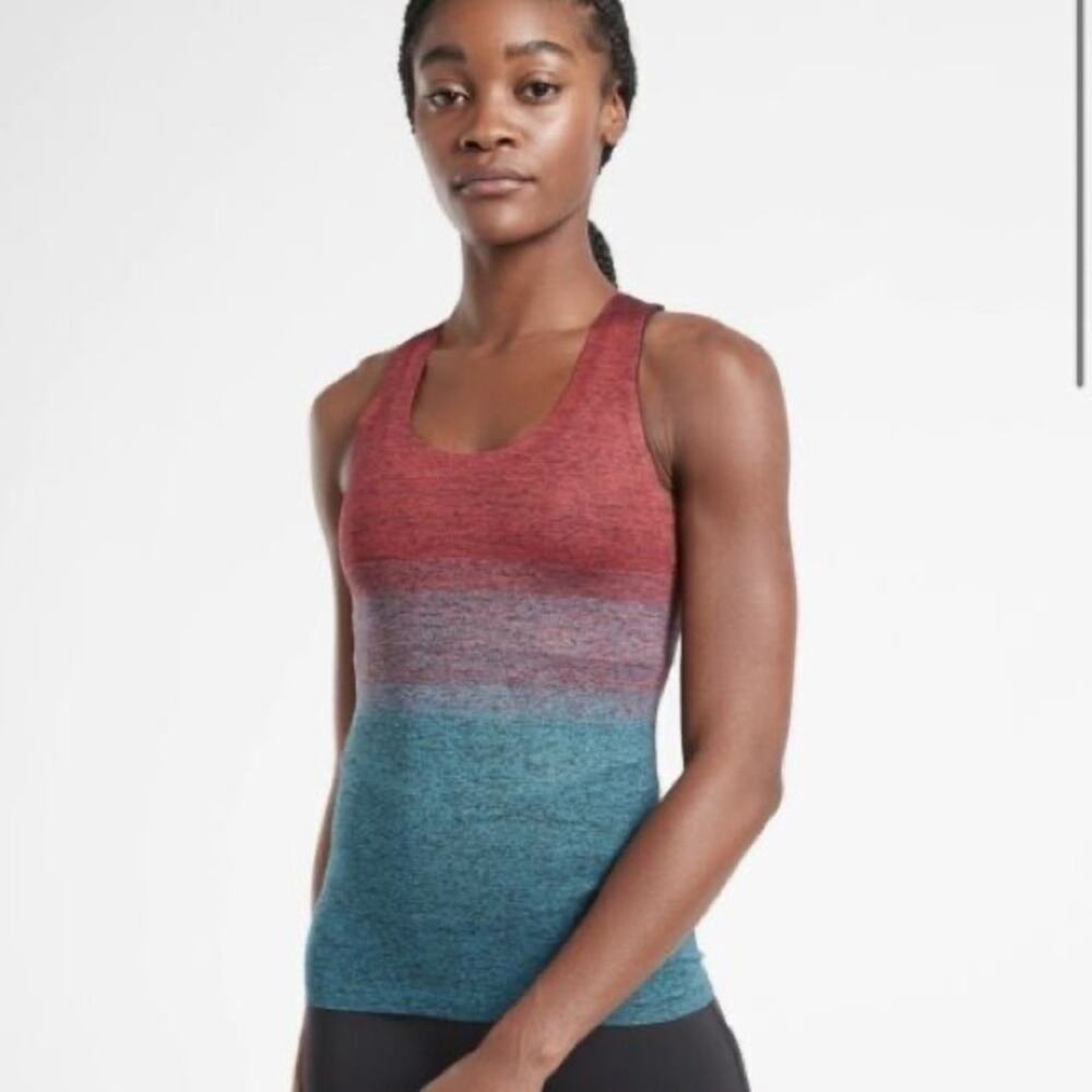 Athleta Ombré Red Blue Relay Cut Out Athletic Tank Top Size XS